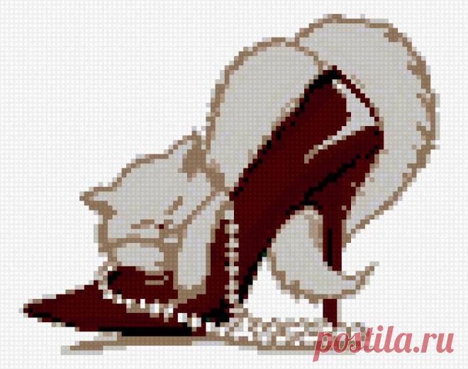 Предпросмотр схемы вышивки «кошка в туфле» - Вышивка крестом