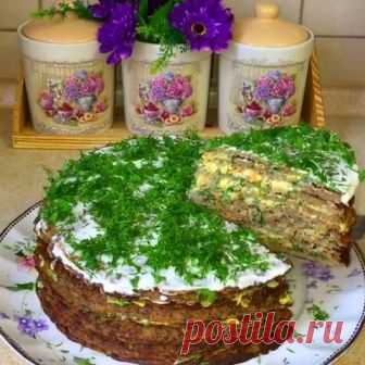 Печеночный торт «Закусочный» с луком, морковью Многими любимый закусочный печеночный торт. Это очень красивая, невероятно вкусная эффектная закуска, которая прекрасно смотрится на любом праздничном столе. Торт по этому рецепту получается очень сочным и нежным! Обязательно приготовьте. Отличная Сытная, очень Вкусная Закуска! 


Ингредиенты:

Печень - 1 кг(любая)
Лук - 1 шт 
Яйца - 3 шт 
Молоко - 200 мл 
Мука - 3 ст ложки(с горкой)
Растительное масло - 3 ст ложки
Соль, чёрны...