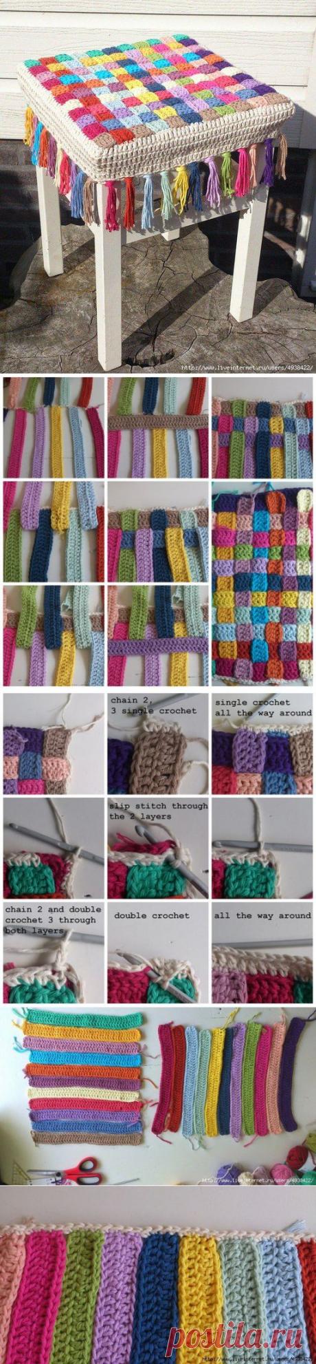 Уголок Дизайна        Пестрый чехол для табурета. Мастер-класс.