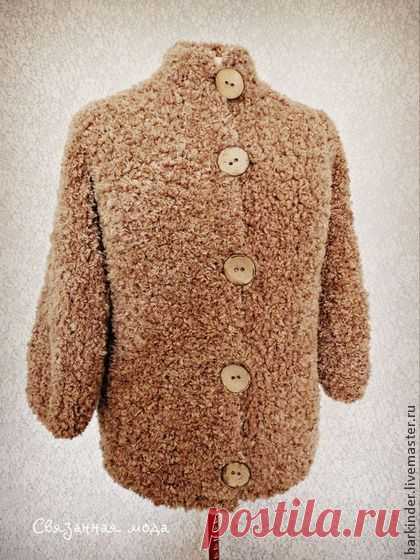 Вязаный жакет "Кучерявый на пуговках" - бежевый,однотонный,жакет,Жакет вязаный