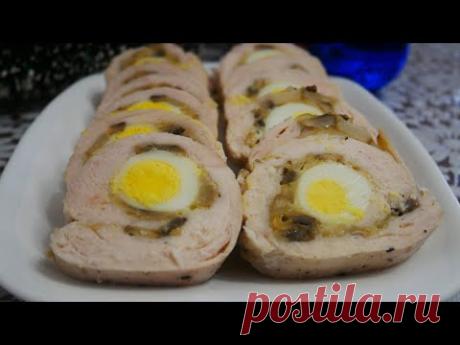 Праздничный куриный рулет с грибами и перепелиными яйцами.Закуски на Новый Год,новогодний стол 2021 - YouTube