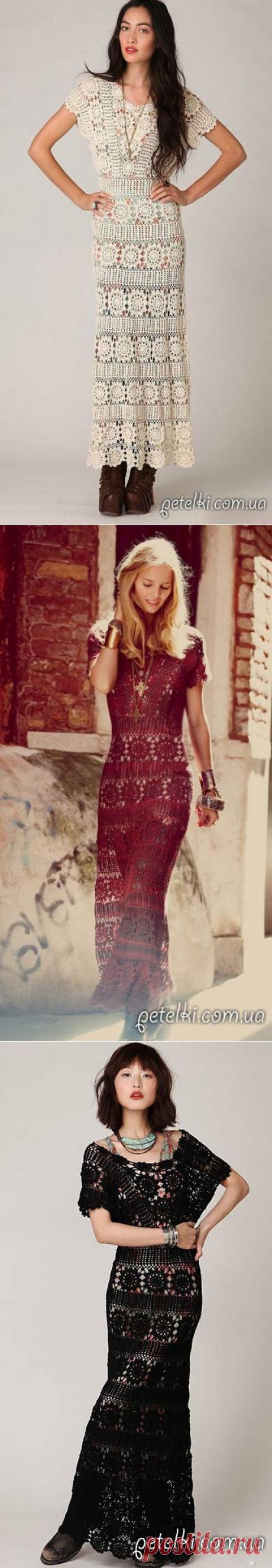 Нарядное длинное платье крючком. Описание и схемы вязания