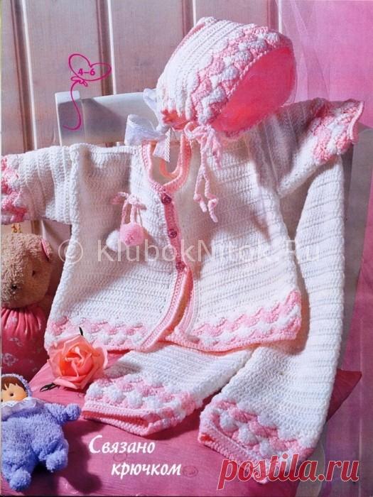 Бело-розовый костюм для малышки | Вязание для девочек | Вязание спицами и крючком. Схемы вязания.
