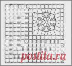 Схемы квадратных мотивов, связанных крючком от угла. / knittingideas.ru