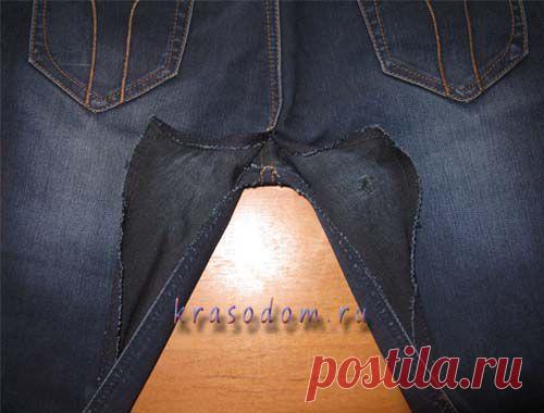 Распорите сверху шаговый шов и средний задний шов (примерно до середины или чуть выше).