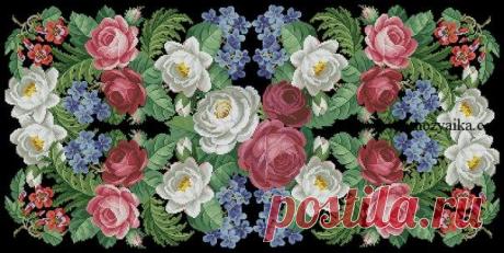 Красивые цветы на ченой канве схема. Старинные схемы вышивки крестом