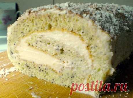 Самые вкусные рецепты: Бисквитный рулет с маком