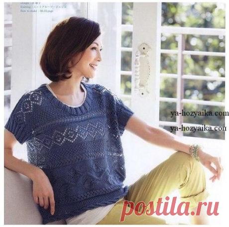 Блуза спицами поперечным вязанием. Вязание летних блузок спицами