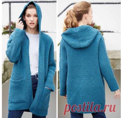 Кардиган с капюшоном крючком узором &quot;решётка&quot;