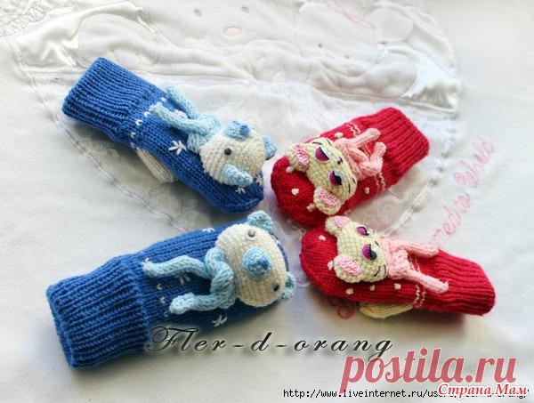 Двойные варежки со зверюшками - Вязание - Страна Мам