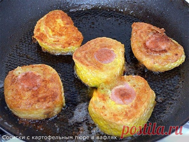 Сосиски с картофельным пюре в вафельных коржах - Эфария Ингредиенты: ● 1 упаковка вафельных коржей ● 0.5 кг сосисок ● 1 яйцо ● 5 картофелин ● соль по вкусу, растительное масло Приготовление: Картофель почистить порезать кубиками и отварить, немного подсолить, размять. Сливочное масло можно добавить по желанию. Пюре не следует делать сильно сухим. Оно должно быть пластичным. Раскрыть упаковку круглых вафель для торта (если