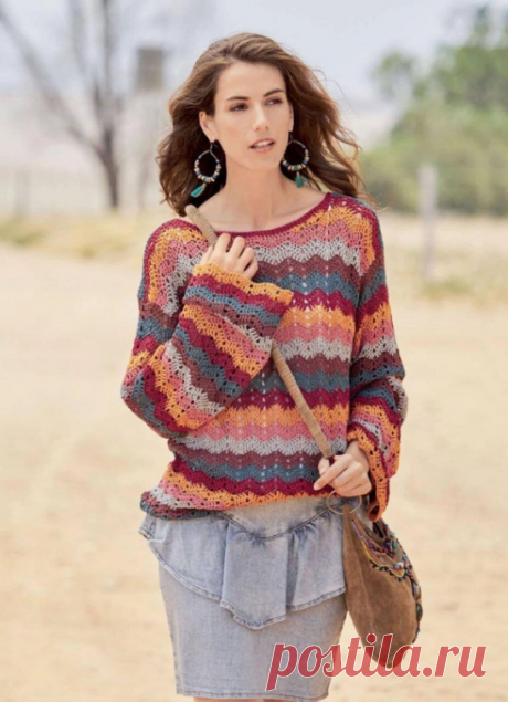 Два джемпера в полоску спицами и крючком