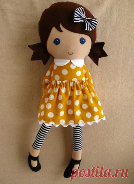 Fabric Doll Rag Doll Girl in Golden Braids