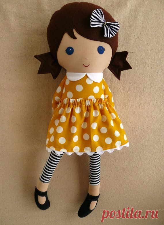 Fabric Doll Rag Doll Girl in Golden Braids