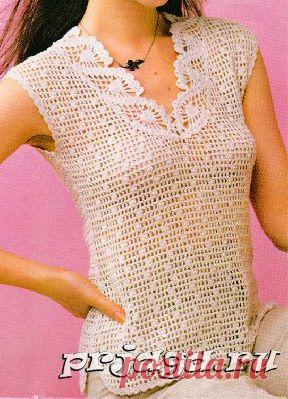 Вязаный топ с красивым воротом