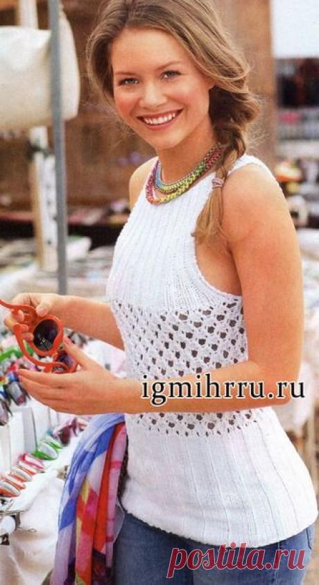 Летний топ с ажурной вставкой на талии - Вязание спицами - Страна Мам