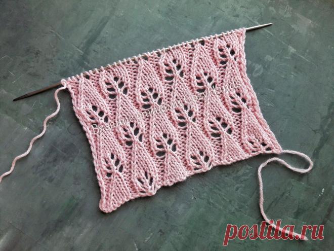 Нежный ажурный узор спицами Весенние листья