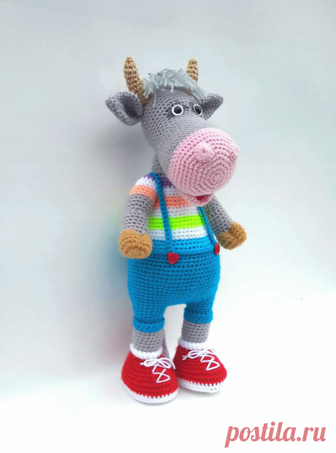 PDF Бычок Добрячок крючком. FREE crochet pattern; Аmigurumi animal patterns. Амигуруми схемы и описания на русском. Вязаные игрушки и поделки своими руками #amimore - корова, коровка, телёнок, большой бык, бычок.