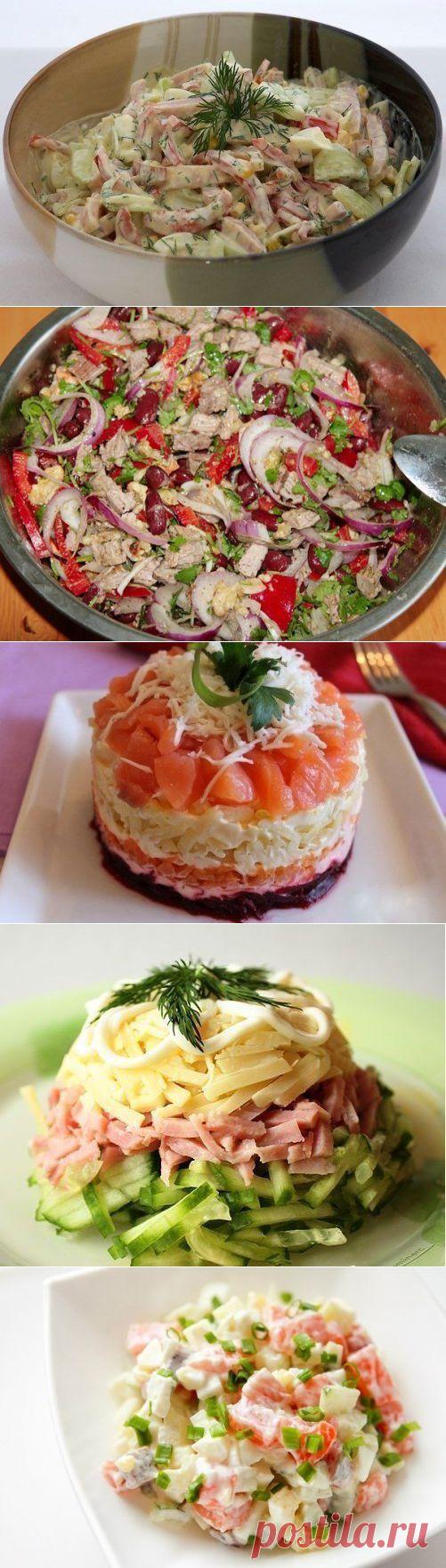 САЛАТЫ - 10 самых вкусных рецептов !  Это: Салат с ветчиной и яйцом, Тбилиси, Скорый с фасолью и краб/палочками, Сёмга на шубе,  Мужская мечта, Салат с семгой, Морковный, Максим, Бонапарт,  Салат с краб/палочками и помидором. Вкусовое наслаждение !!!