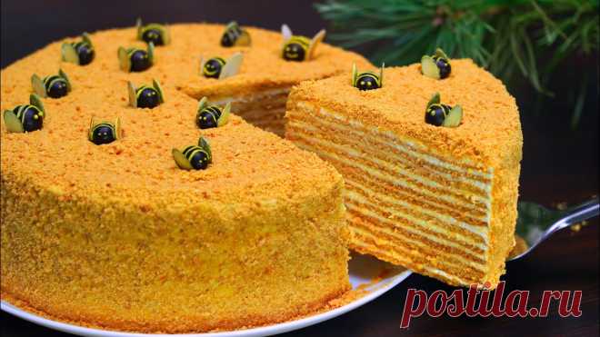 САМЫЙ ВКУСНЫЙ Торт МЕДОВИК! Тающий во рту МЕДОВЫЙ ТОРТ Рецепт | Кулинарим с Таней Диаметр 21 см., вес ~ 2 кгТесто: 80 г сливочного масла 80 г сахара, щеп. соли 150 г мёда 1 ч.л. пищевой соды 2 средних яйца +/- 470 г муки Крем: 1 кг сметаны 120 г сахарной пудры (по вкусу)Ваниль 
