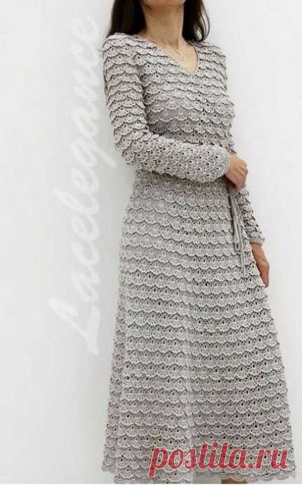 Платье крючком, плотный узор