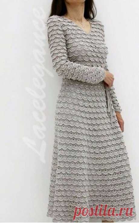 Платье крючком, плотный узор