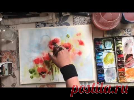 Маки, акварель. Быстрые зарисовки. Город. Запись прямого эфира Август 2018.