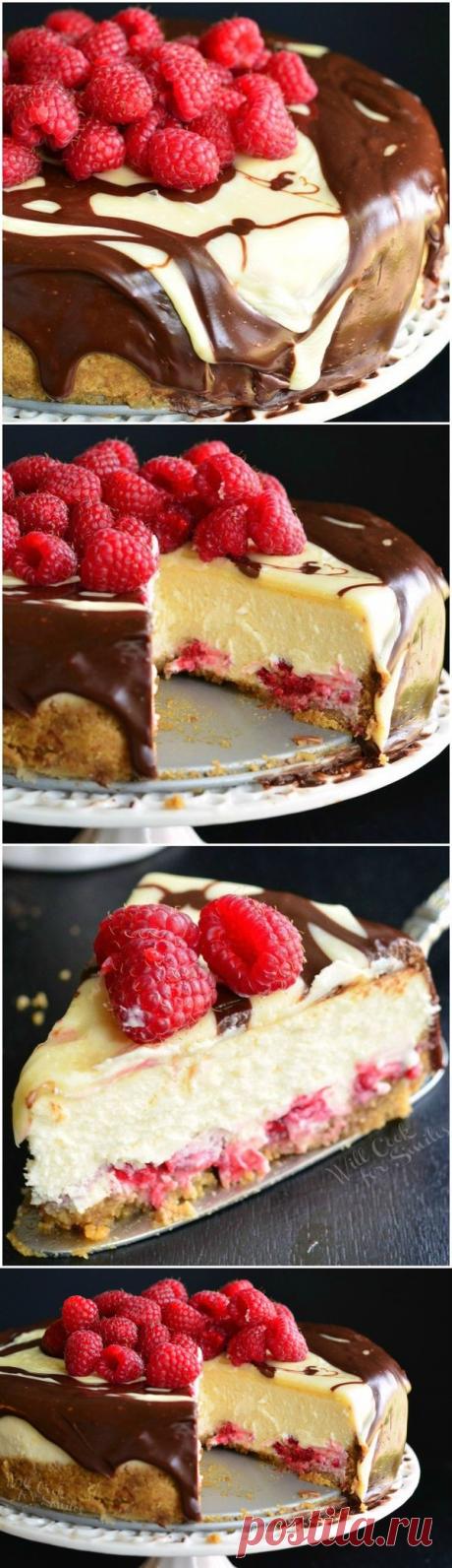 Double Chocolate Ganache and Raspberry Cheesecake 12 oz Raspberry, fresh. 1 Egg. 4 oz Baking milk chocolate. 4 oz Baking white chocolate. 1/2 cup Brown sugar. 2 tbsp Corn starch. 1/2 cup Granulated sugar, White. 3 tsp Vanilla. 1 1/2 cups Graham cracker crumbs. 5 tbsp Butter, unsalted. 3 8oz packs Cream cheese. 1 1/4 cup Double creme. 3 tbsp Sour cream.