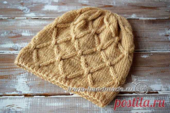 Вязание спицами. Шапка с удлиненной макушкой рельефным узором.: lvica_a