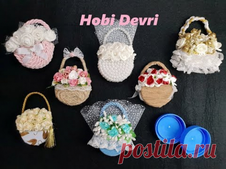 DIY,Making Flower Basket With Plastic Bottles Cap,Wedding Favors,Baby Shower, Kapaklardan Sepet