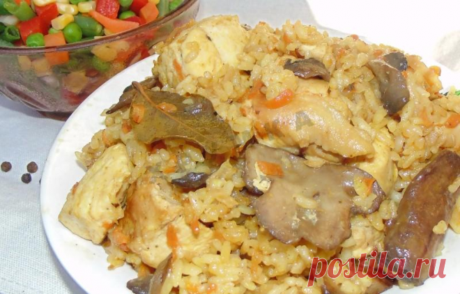 Плов с грибами и курицей в мультиварке