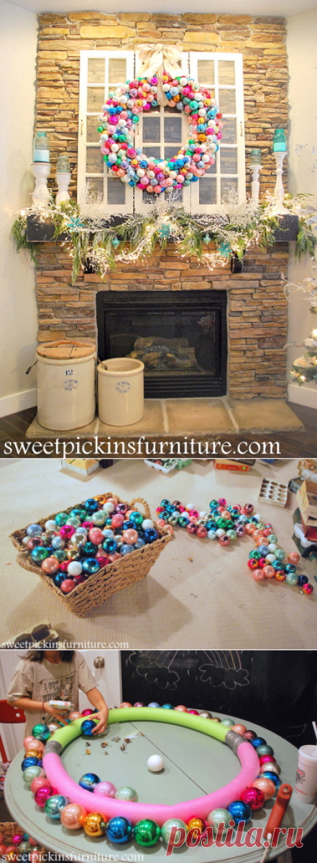 {Christmas 2012 Mantle} – with ornament wreath tutorial | Sweet Pickins Furniture