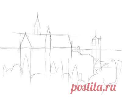 Как нарисовать замок? | Рисуем замок в горах, принцессы карандашом поэтапно