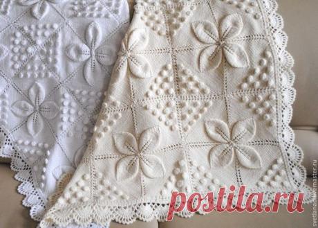 Купить Плед "ЧУДЕСНЫЙ". - белый, плед для новорожденного, плед, для детей, вязание спицами, купить, подарок