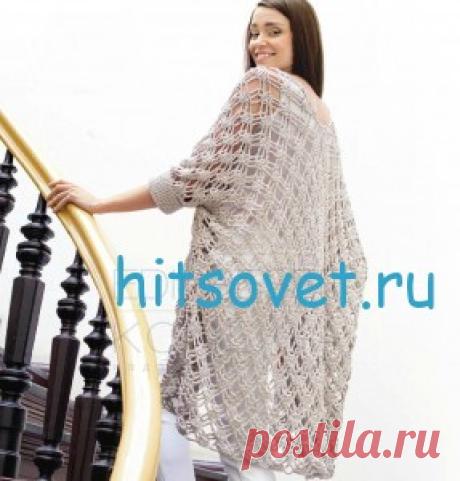 Просторный бежевый жакет крючком