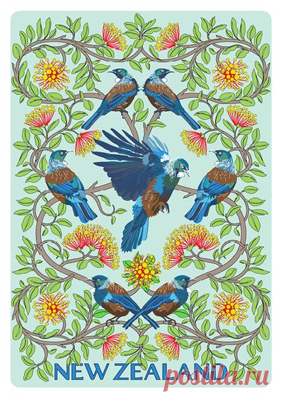Ekara Postcard of New Zealand Tui by Iska Montero with code 0A0