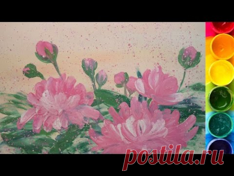 Рисуем пионы руками (Гуашь)