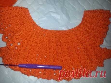 Вяжем круглую кокетку Платье на малышку часть 1(Knit round yoke dress in the baby part 1)