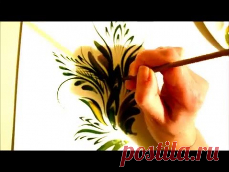 урок Петриковской росписи. рисуем кисточкой из кошачьей шерсти (Petrikovka Ukraine)