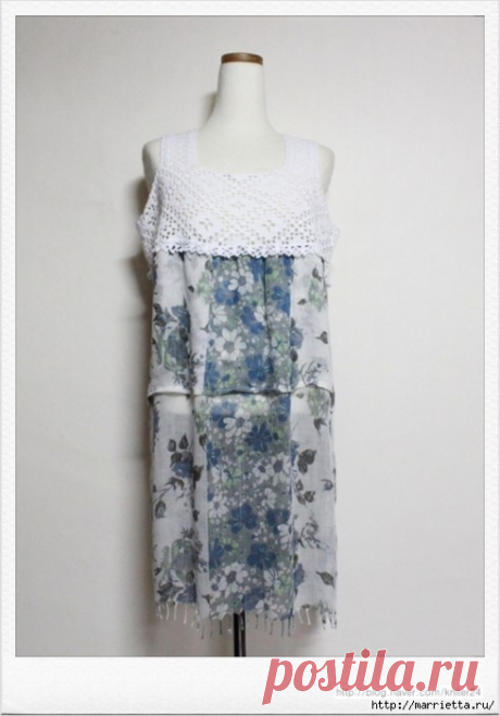 Сарафан из кокетки крючком и шифонового платка