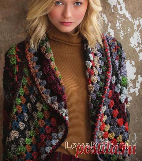 Цветной кардиган с лацканами схема крючком » Люблю Вязать