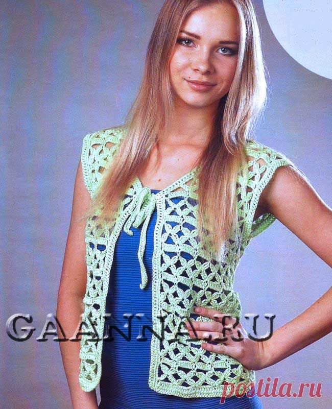 Салатовый ажурный жилет