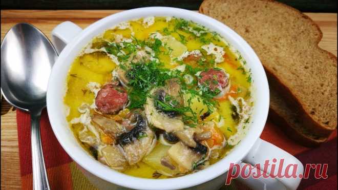 Сырный суп с грибами и колбасками