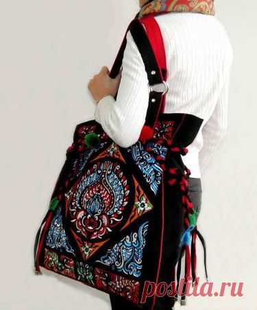Cotton Totes – Shoulder strap with Miao embroidery – a unique product by Origina on DaWanda