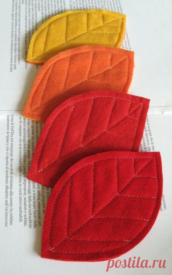 Leaf Coasters in Red/Orange/Yellow Felt (set of 4)