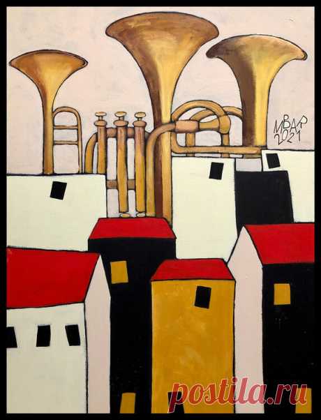Pipes over the city von Mikhail Baranovskiy (2021): Malerei Acryl auf Leinwand - SINGULART