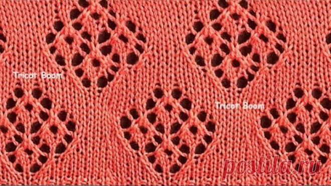 Ажурный ромб из 4-х кружочков. Вязание спицами.