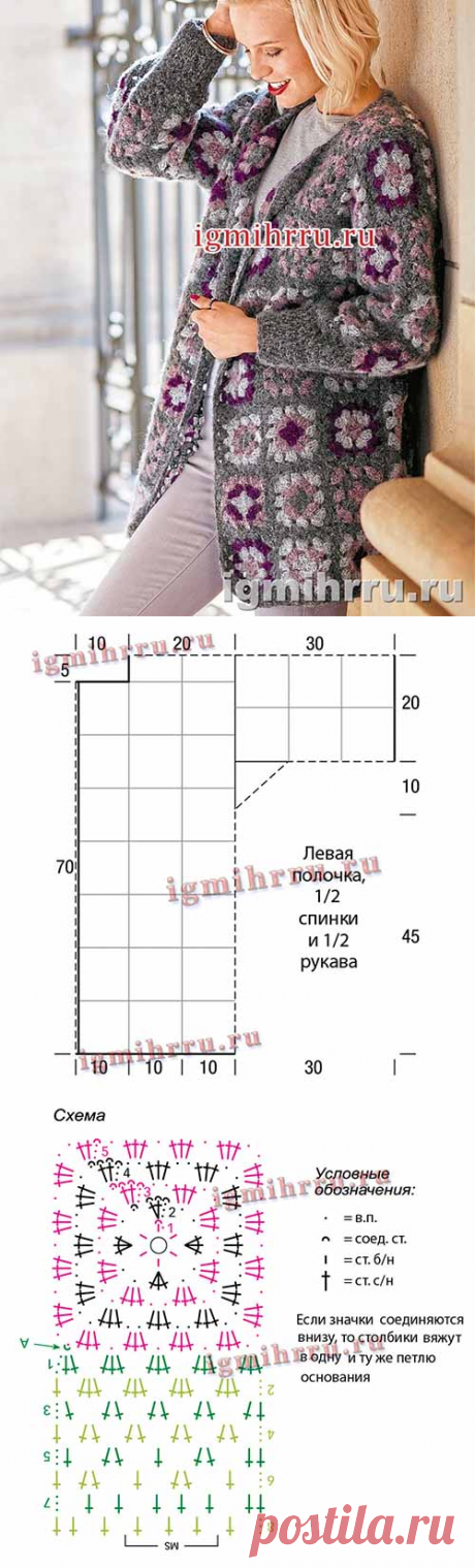 Теплый жакет из бабушкиных квадратов