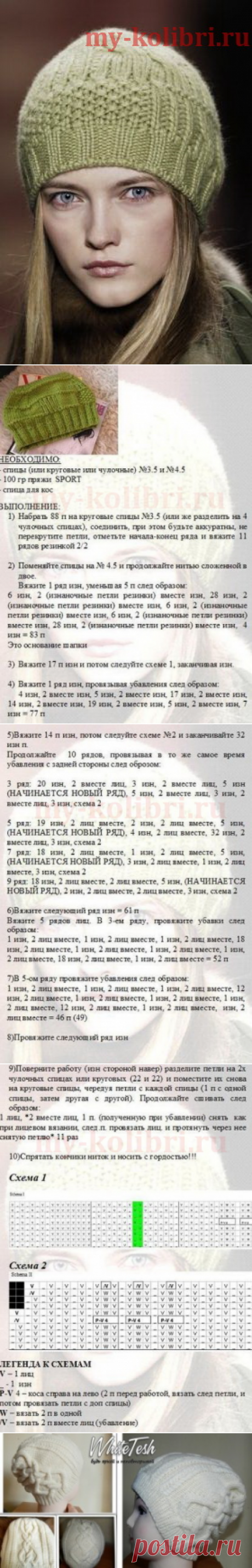 Шапка спицами комбинированным узором «Простая геометрия»