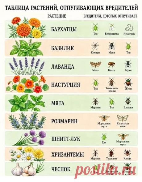 Таблица растений отпугивающих вредителей
